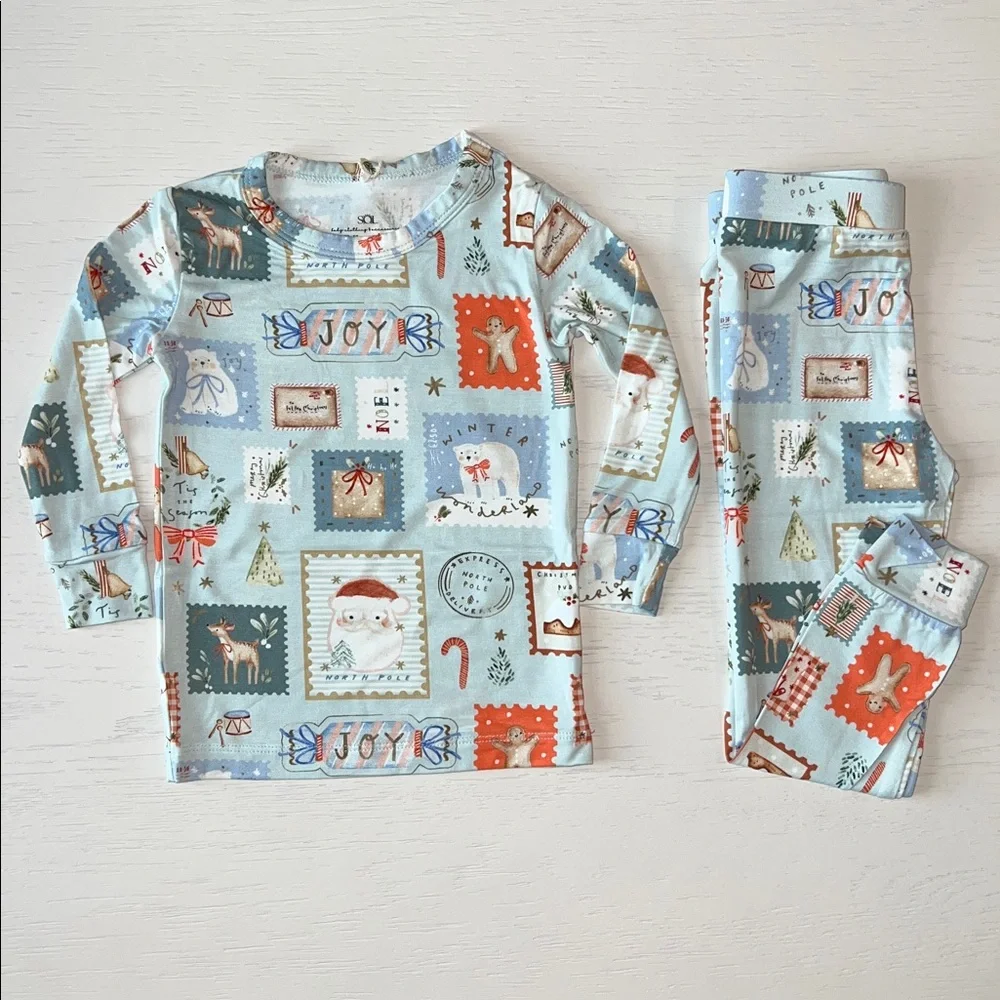 Sol Toddler Christmas Stamps Bamboo Pajama Set 12-18 18-24 months 3T 4T 5T